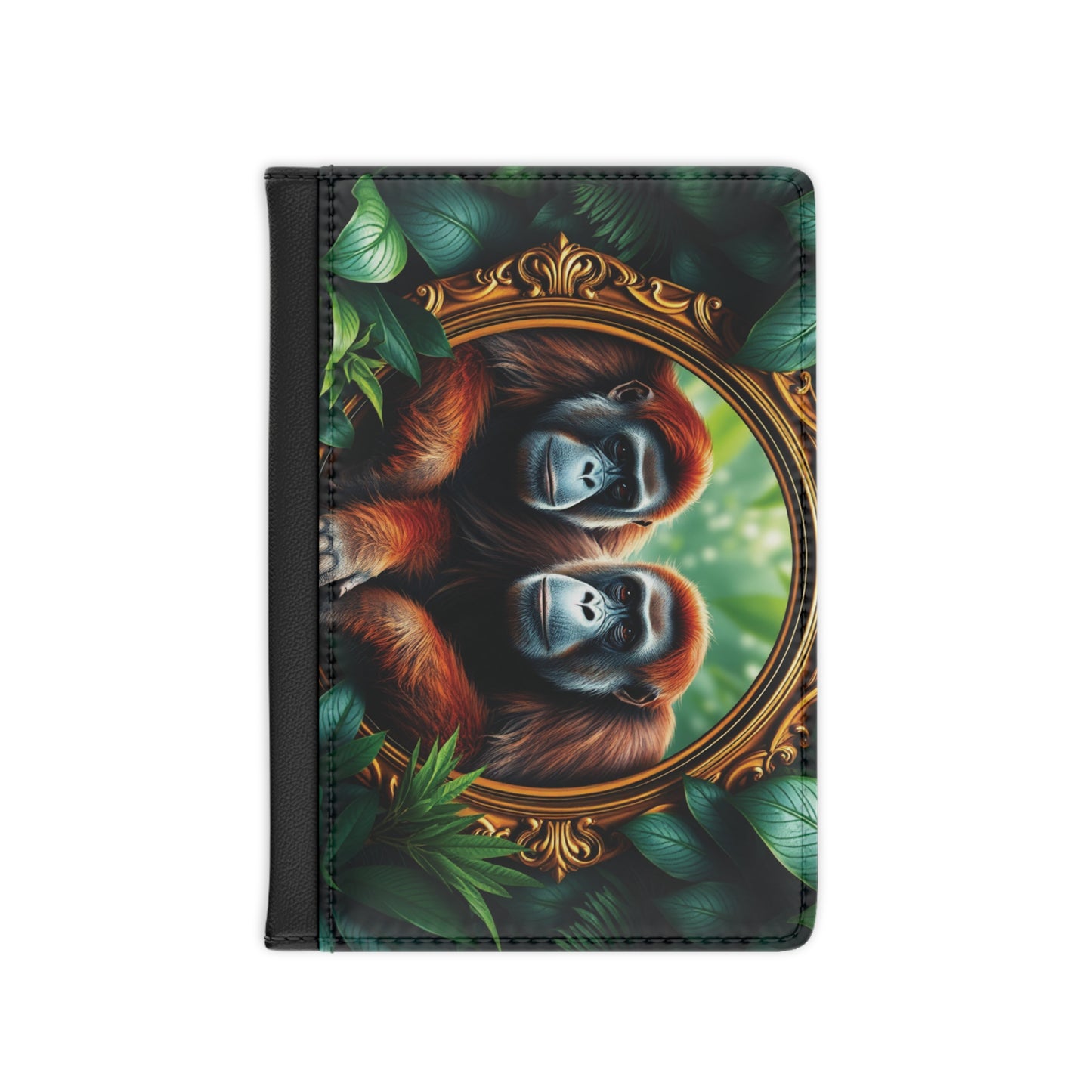 Tropical Passport Cover, Faux Leather - RFID blocking for travel security / Rainforest Framed Orangutan Apes