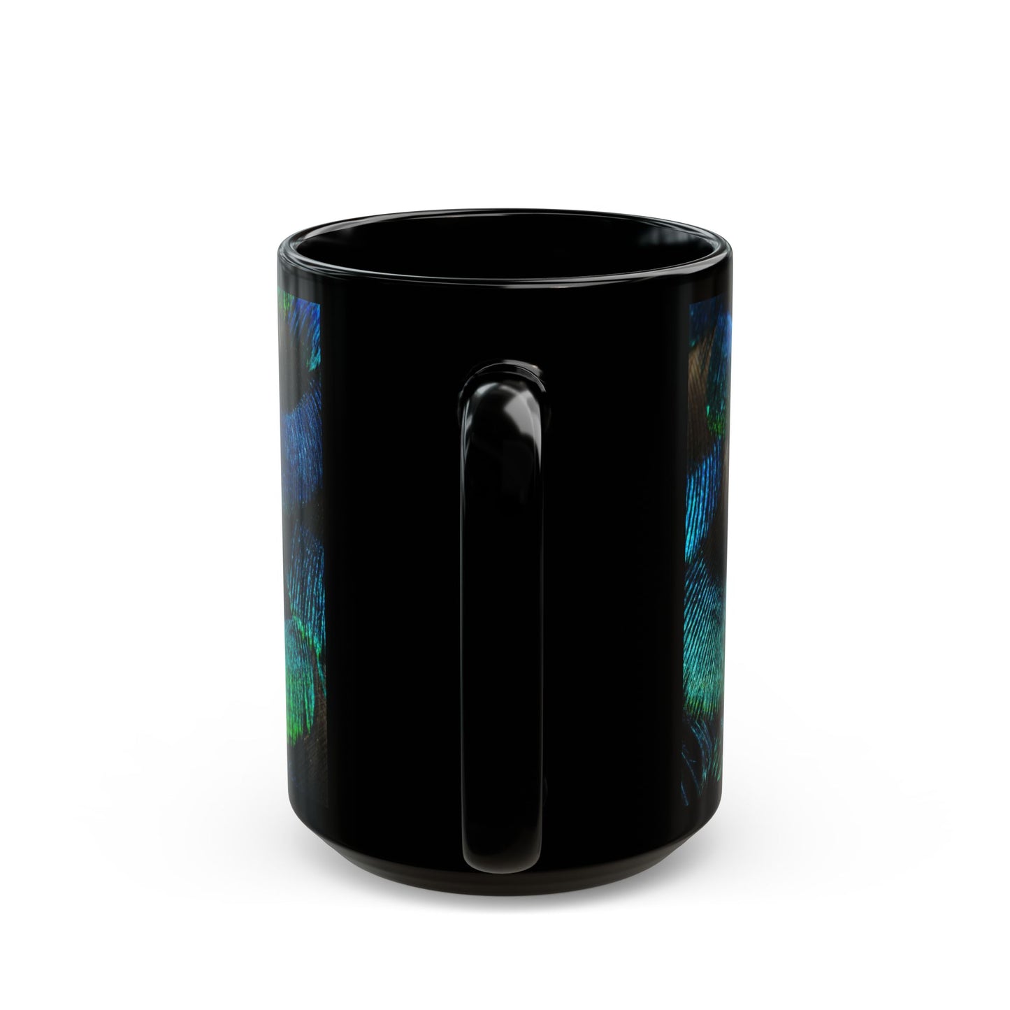 Vibrant Peacock Feathers Black Coffee Mug - Perfect for Nature Lovers