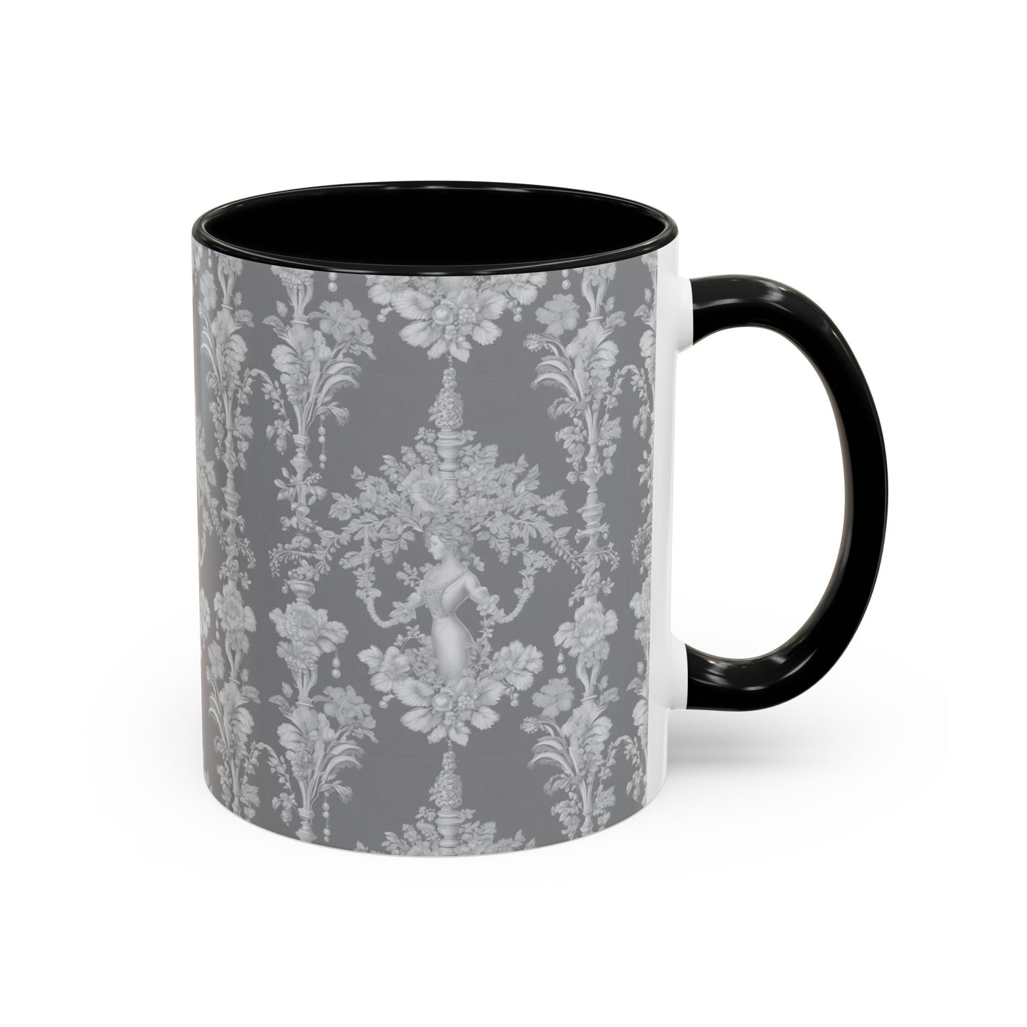 Accent Coffee Mug (11, 15oz), Pearl Lady Toile/Slate Repeat, Various Colors