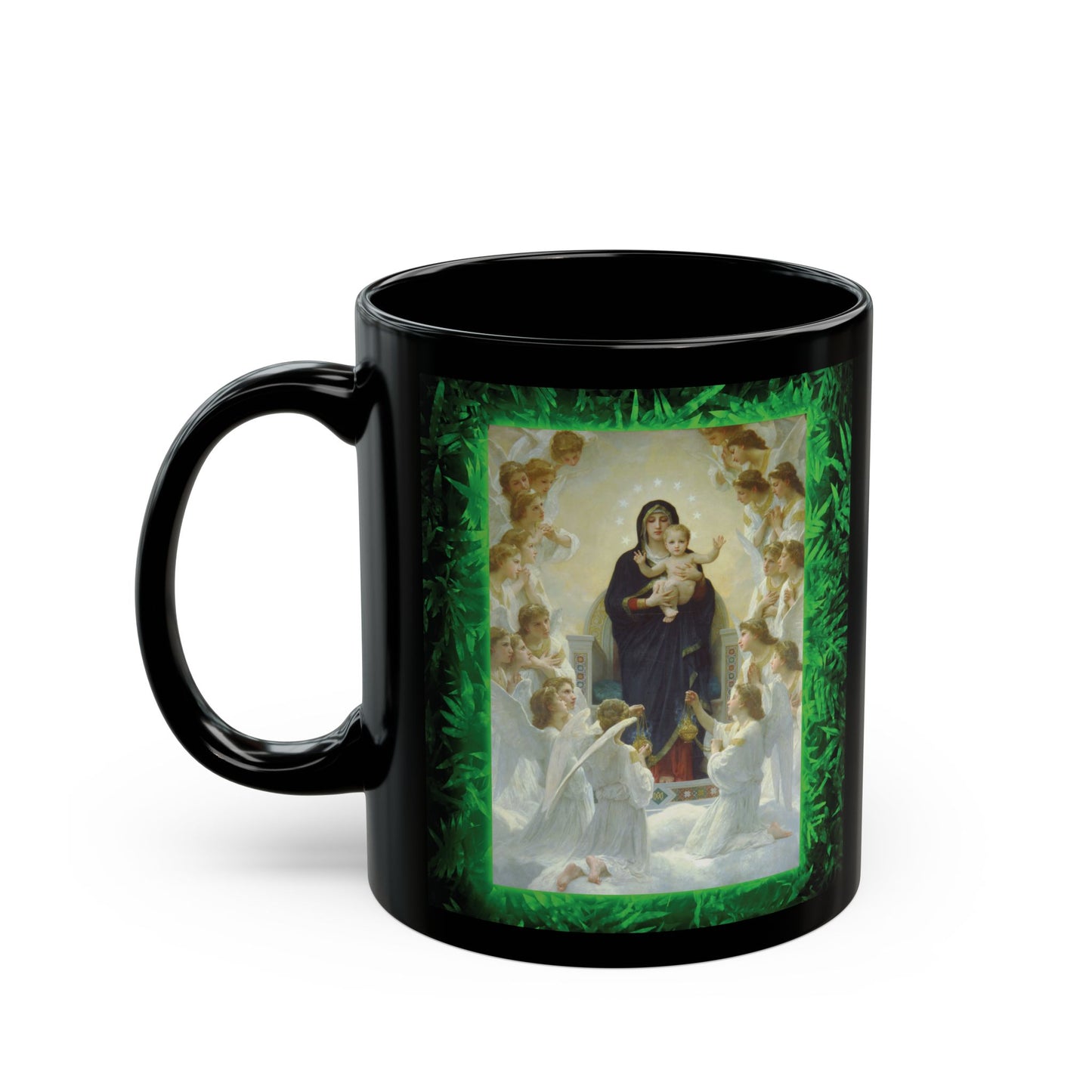 Black Coffee Mug, Religious - Tropical Queen of the Angels