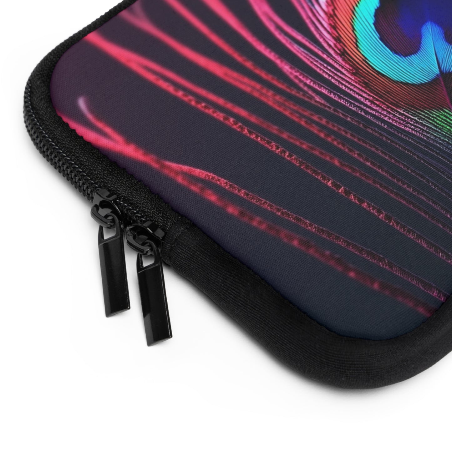 Tropical Laptop Sleeve, 5 Sizes - Perfect for Beach Lovers & Students / Peacock Eye Feather, Magenta