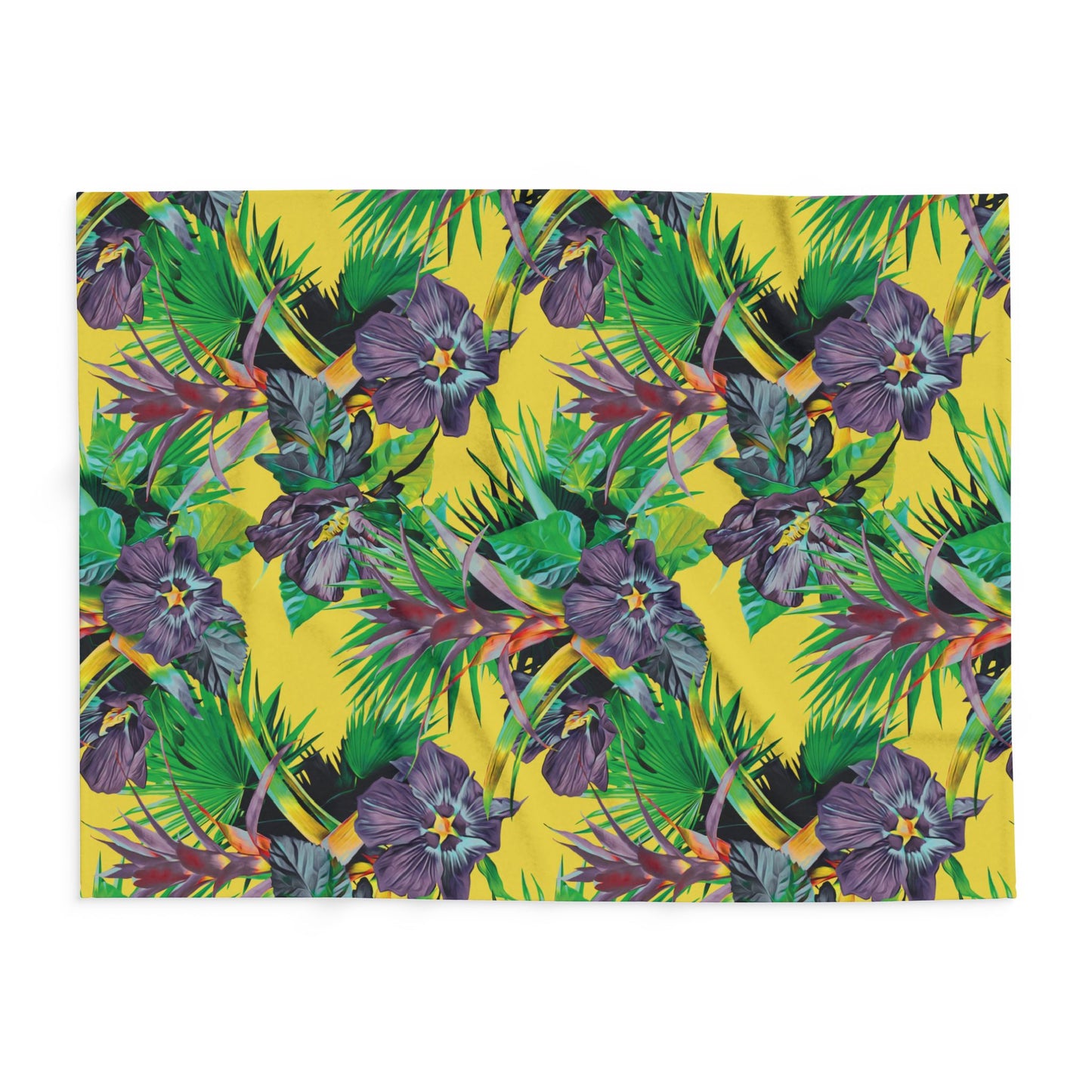 Yellow Plant Palooza Fleece Blanket - Colorful Tropical Botanical Design