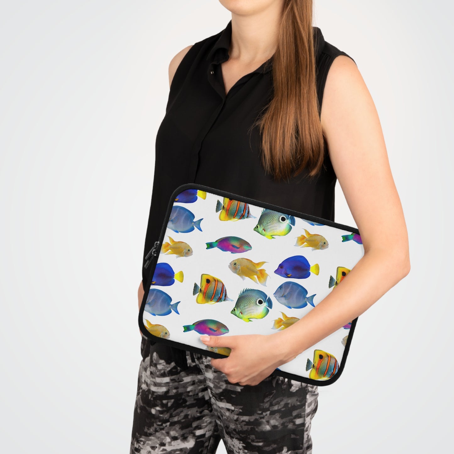Tropical Laptop Sleeve, 5 Sizes - Perfect for Beach Lovers & Students / School of Fish, White