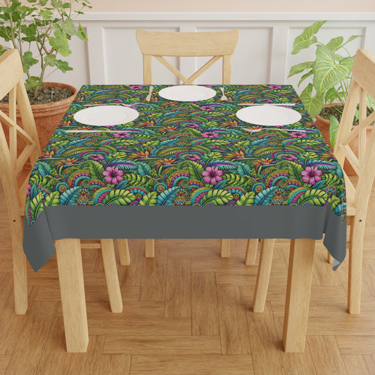 Rainforest Blooms/Dark Grey ~ Square Tablecloth, 55" x 55"