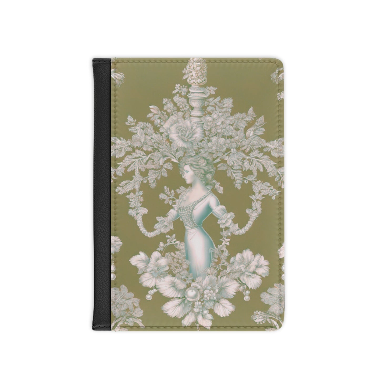 Tropical Passport Cover, Faux Leather - RFID blocking for travel security / Pearl Lady Toile, Highborn Green