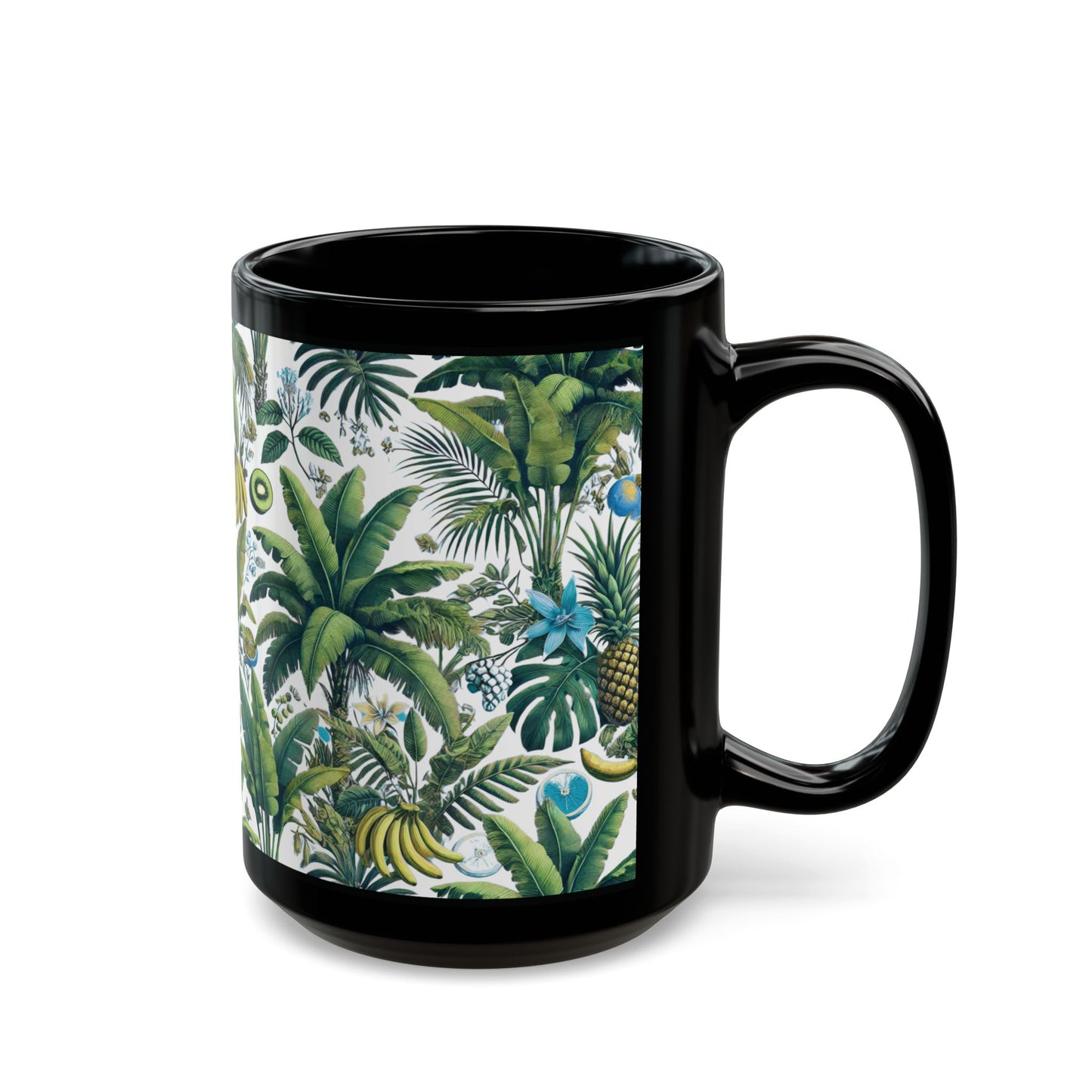 Black Coffee Mug - More Tropical Fruit, White