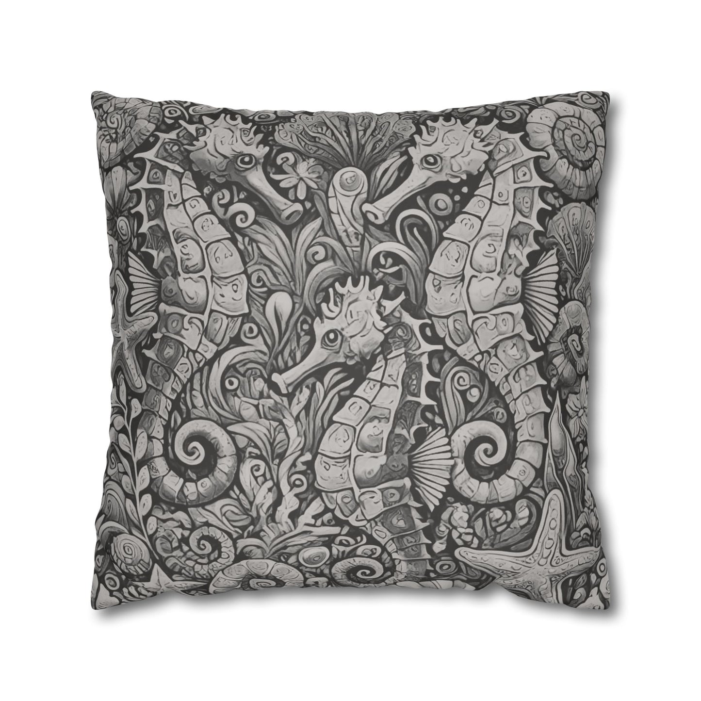 Faux Suede Square Pillowcase - Seahorse Trio, Noir