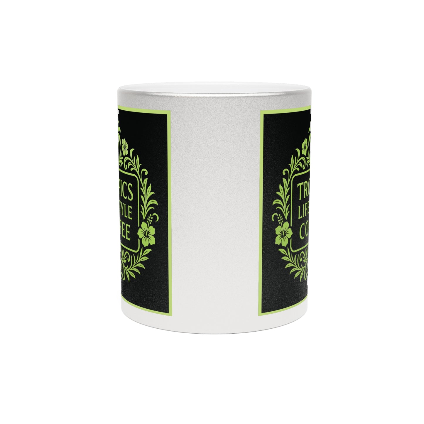 Tropical Metallic Mug, Gold or Silver - Tropics Lifestyle Coffee, Black/Green Logo