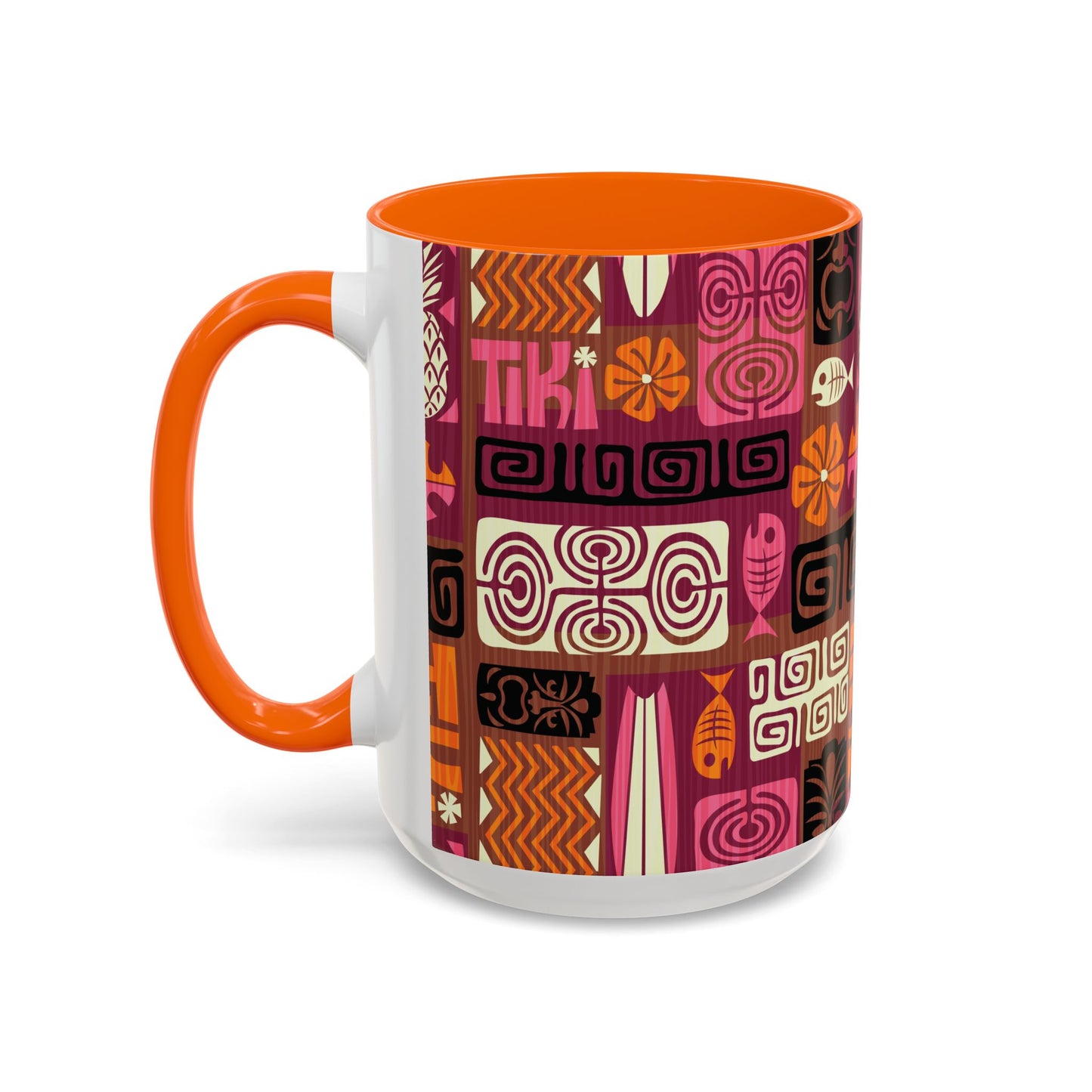 Accent Coffee Mug (11, 15oz), 8 Colors - Tiki Poster Pink/Orange