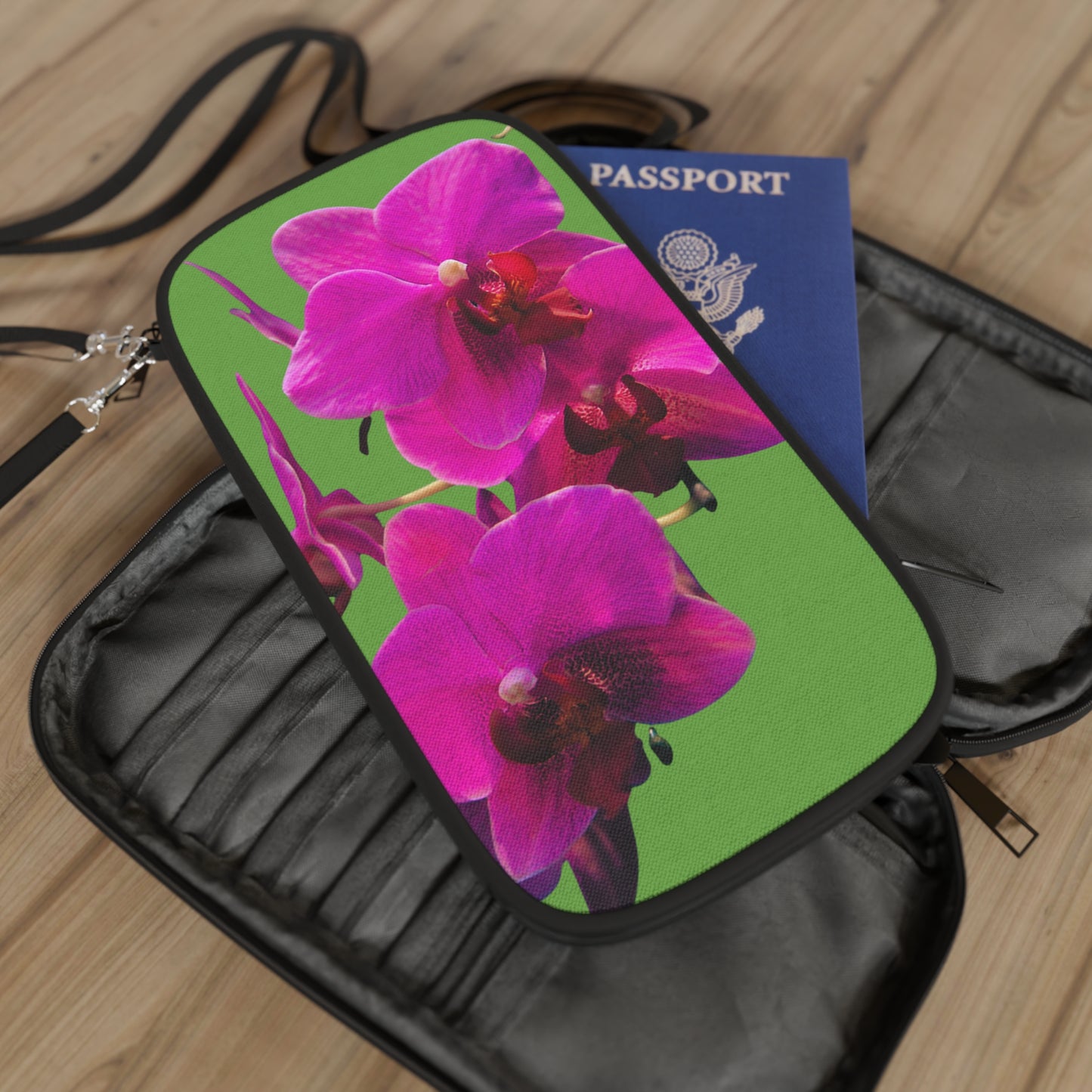 Passport Wallet - Three Purple Fuchsias, Lt. Pink