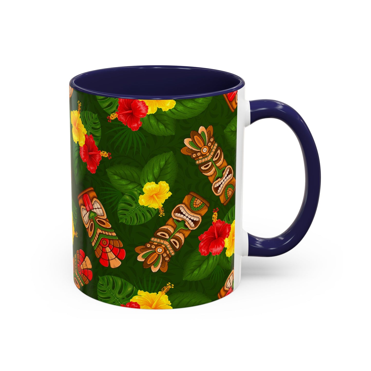 Accent Coffee Mug (11, 15oz), 8 Colors - Tiki Hibiscus Garden