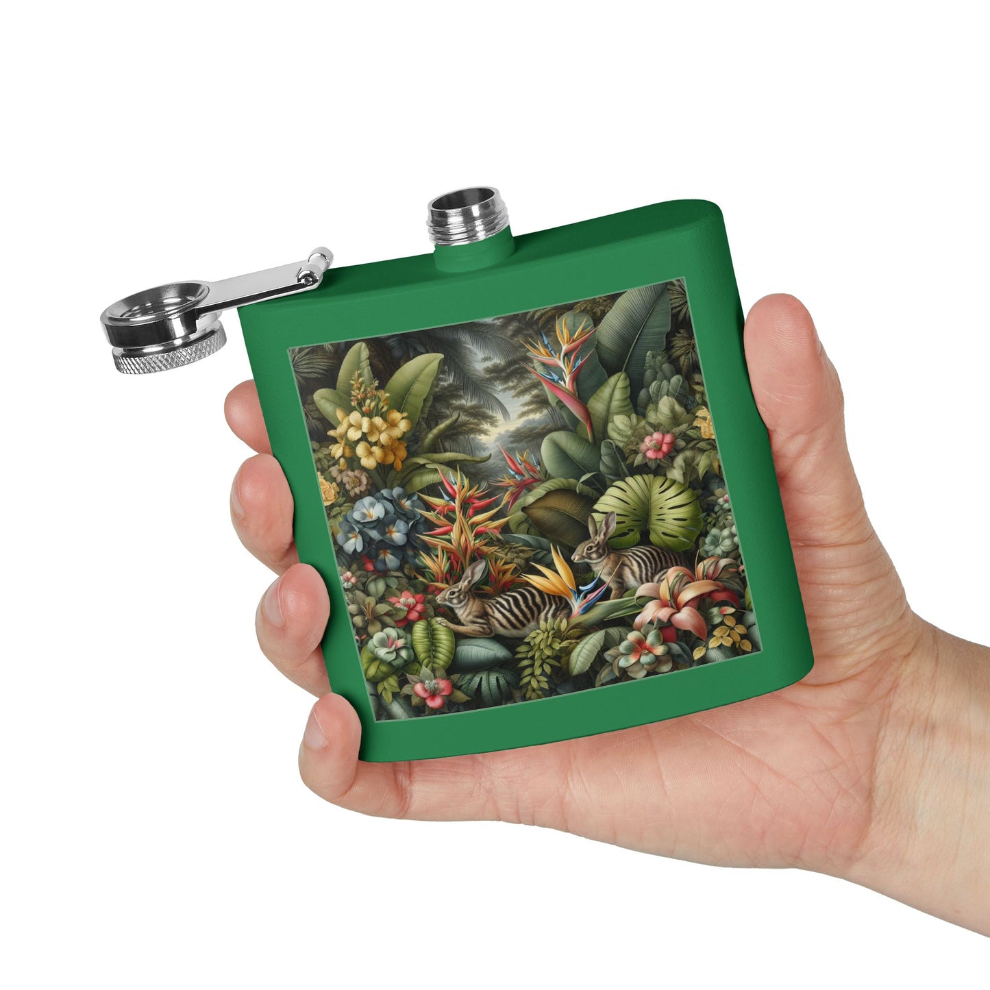Tropical Stainless Steel 6 oz. Flask, Many Colors – Rainforest Rabbit Outing