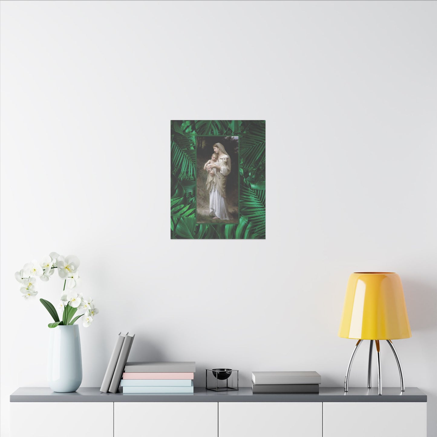 "Tropical Rainforest Innocence" Religious Canvas Artwork - Stretched Canvas Print / Virgin Mary & Jesus