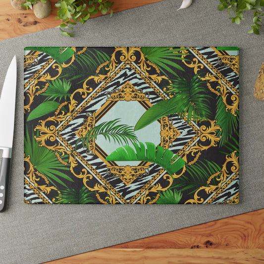 Glass Cutting Board, 2 sizes - Jungle Luxe, White