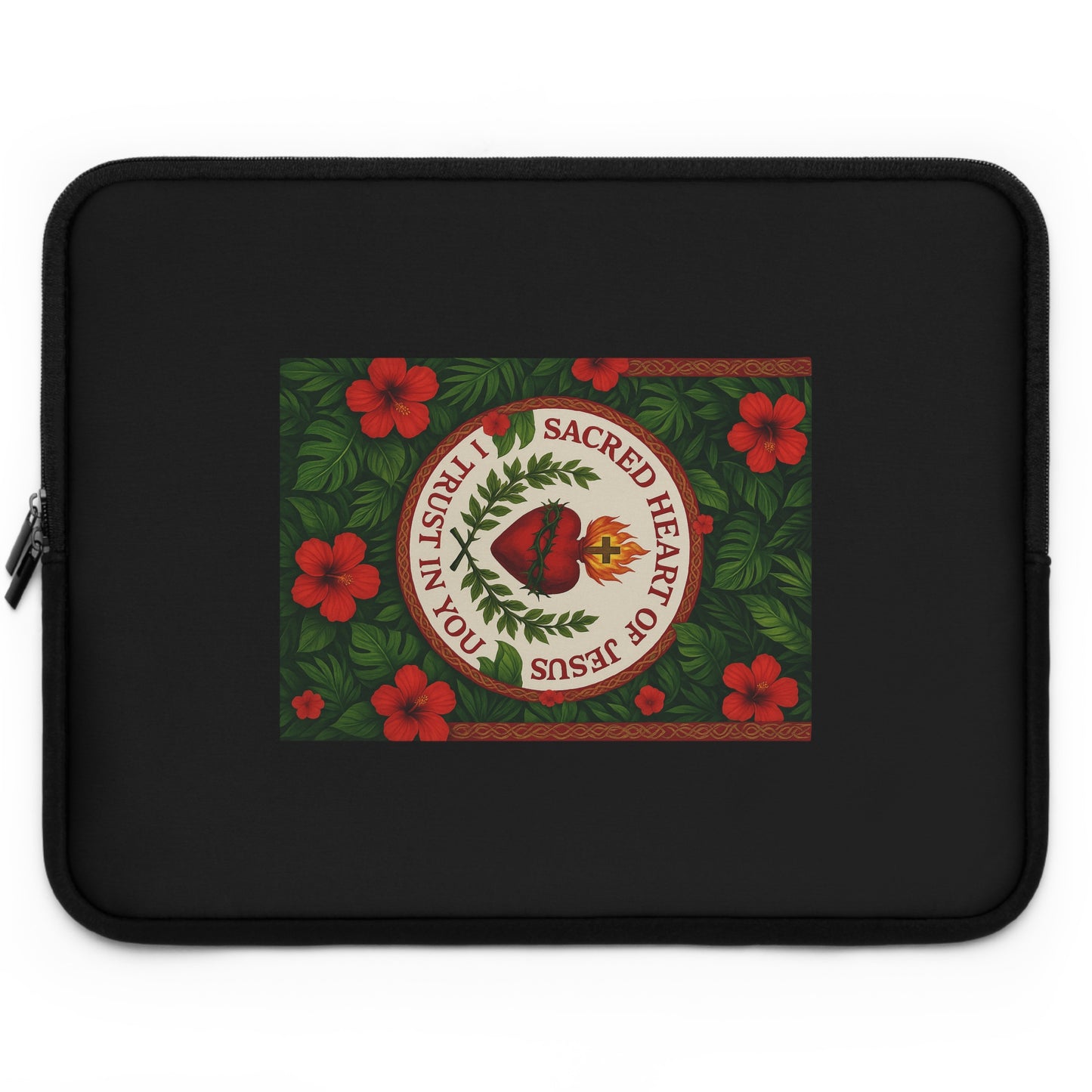 Religious Tropical Laptop Sleeve, 5 Sizes - Perfect for Ocean Lovers & Students / Sacred Heart of Jesus Prayer
