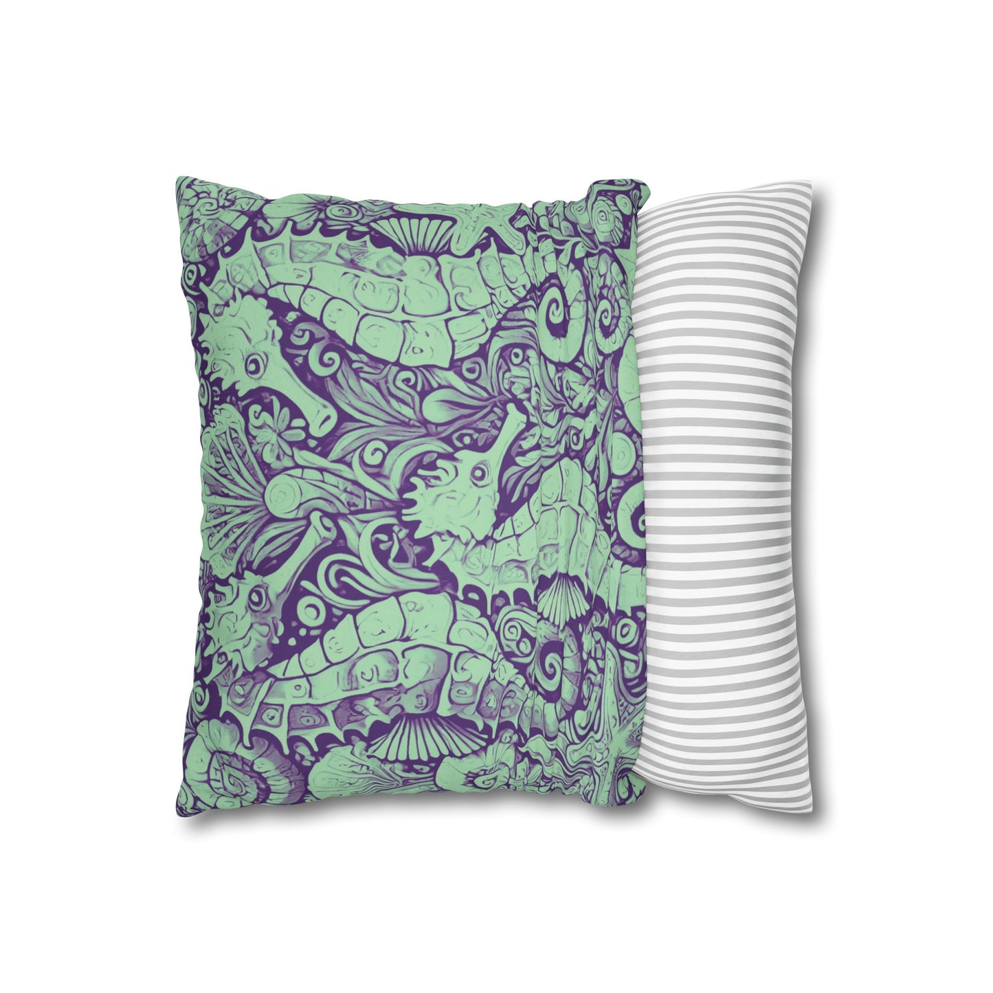 Faux Suede Square Pillowcase - Seahorse Trio, Minty