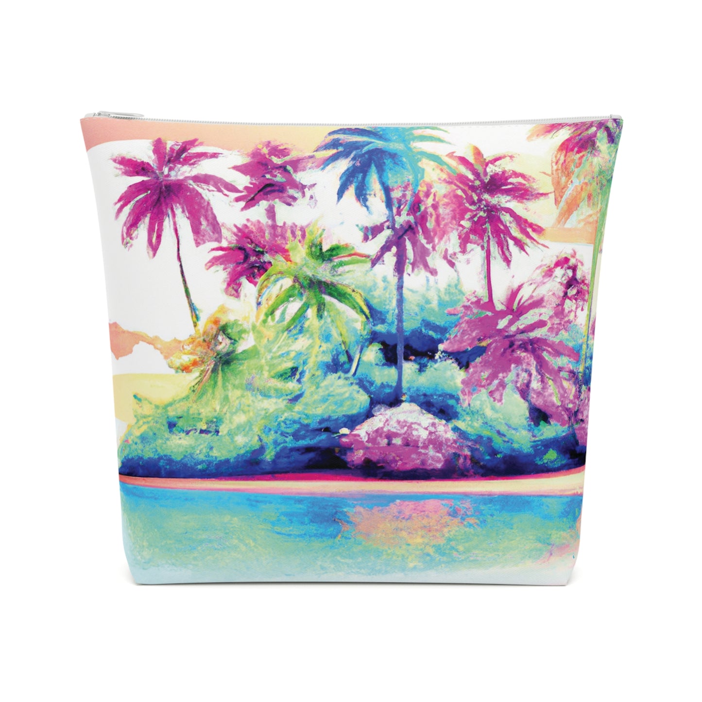 Tropical Cotton Cosmetic Bag, Makeup Pouch, 5 Sizes / Watercolor Beach