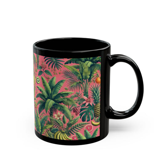 Black Coffee Mug - Tropical Fruit, Coral