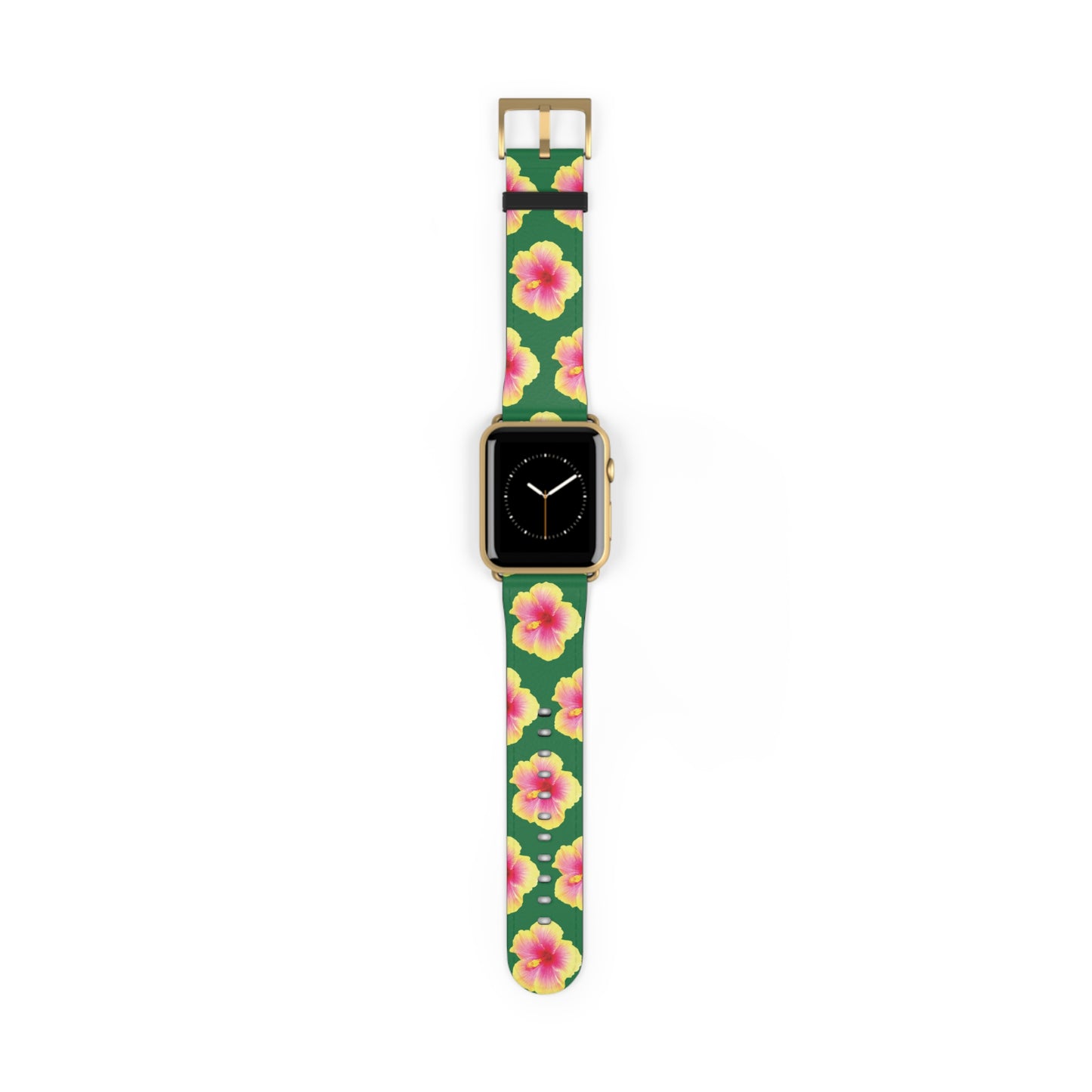 Apple Watch Band - REAL Yellow/Orange Hibiscus Flower, Dark Green