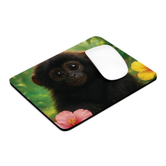 Tropical Mouse Pad, 2 Shapes - Beach Vibes for Home Office & Gamer / Baby Black Howler Monkey