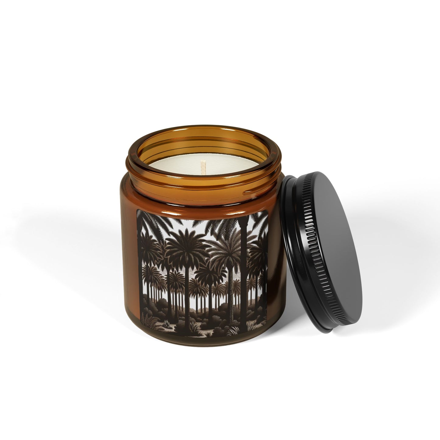 Scented Soy Candle (Multi-Size, Amber Jar) - Woodcut Palm Grove