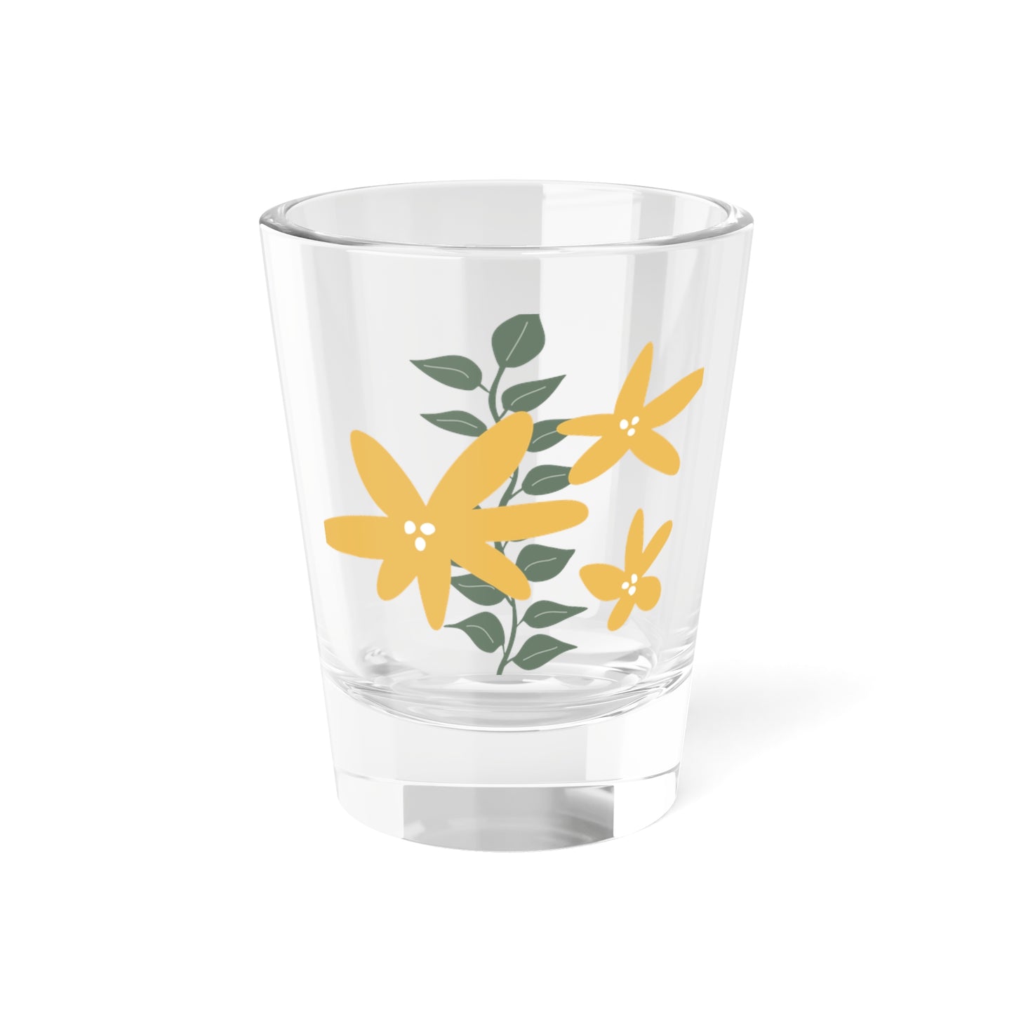 Clear Shot Glass, 1.5oz - Crazy Plants Yellow