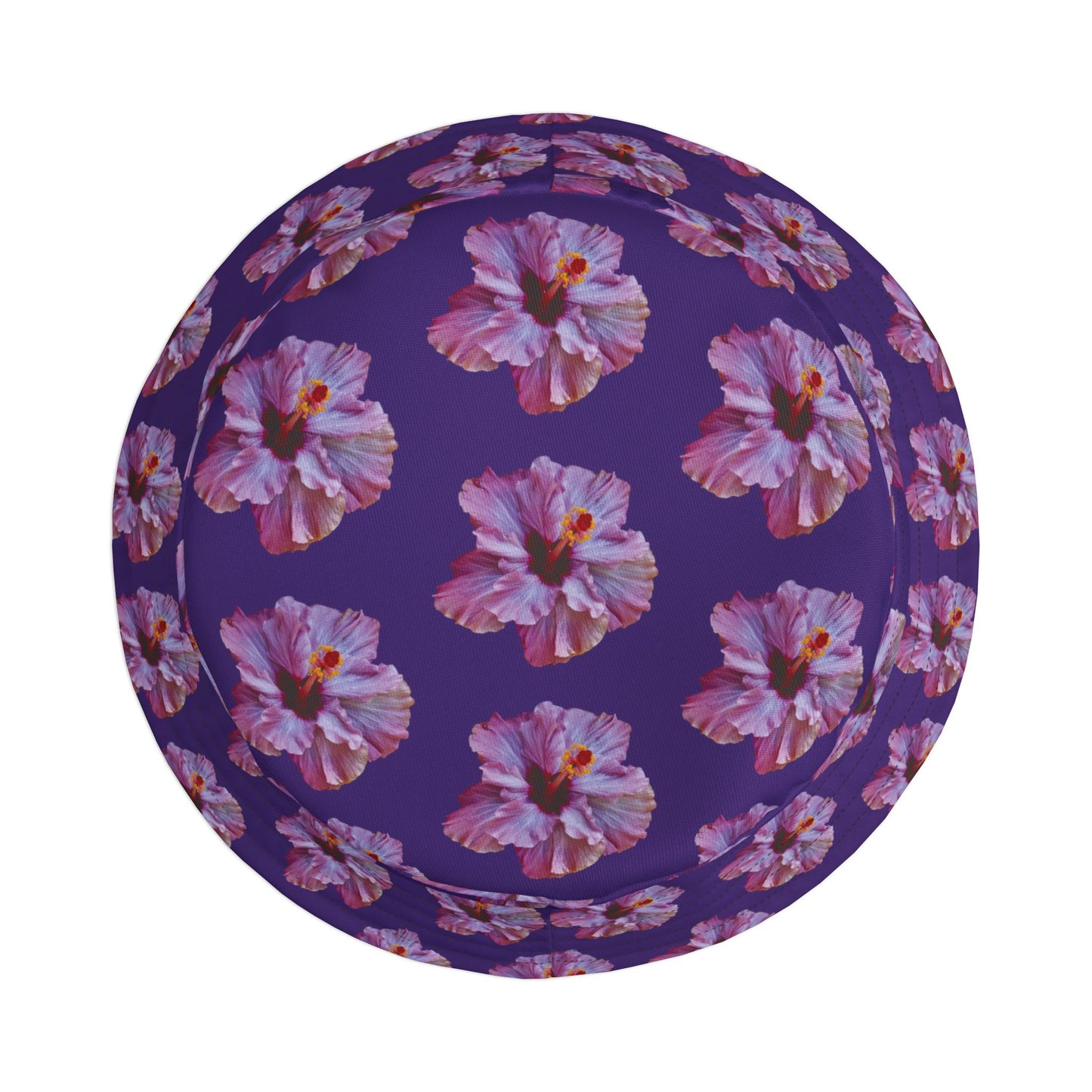 Tropical Polyester Bucket Hat, 2 Sizes - Purple Hibiscus/Purple