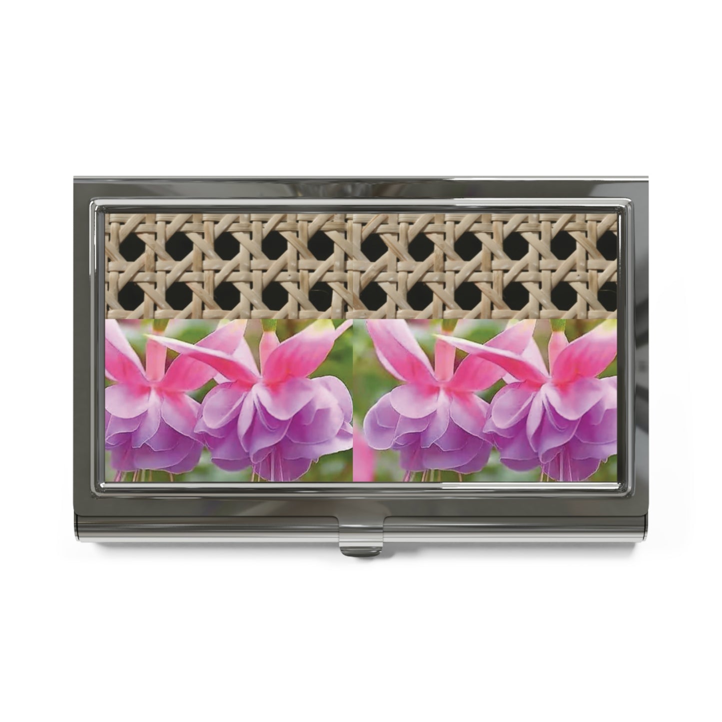 Business Card Holder/Case - Wicker and Pink Fuschias