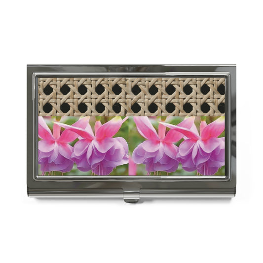Business Card Holder/Case - Wicker and Pink Fuschias