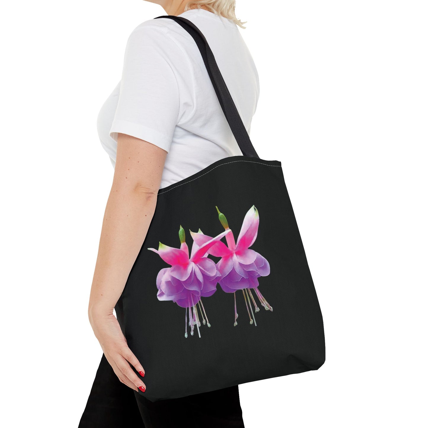 Tropical Real Two Fuchsias/Black Tote Bag - 3 Sizes