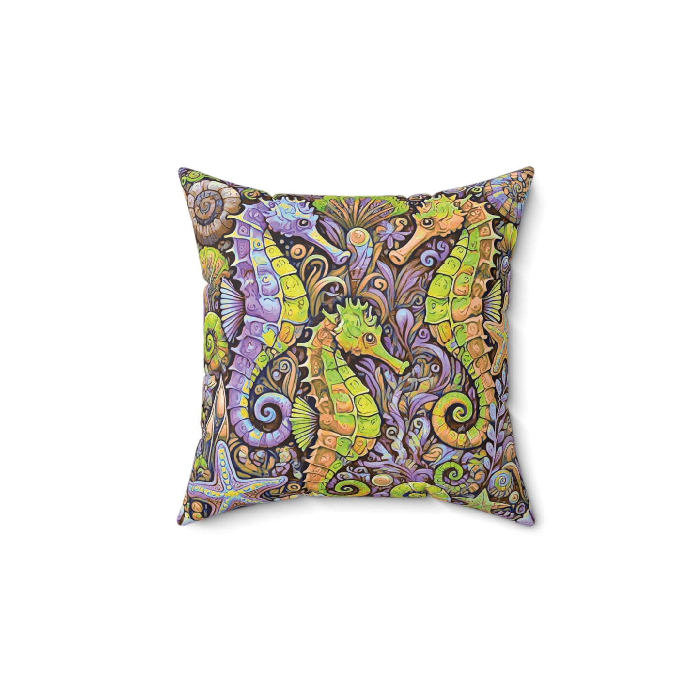 Decorative Pillow - Accent Cushion, 4 Sizes / Seahorse Trio, Yellow and Purple