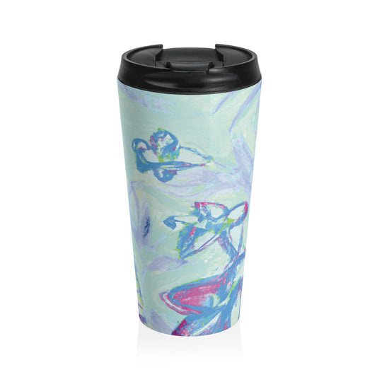 15 oz. Stainless Steel Travel Mug / Palm Doodles Blue