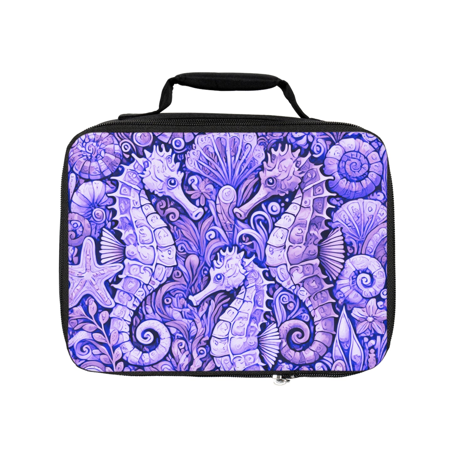 Seahorse Trio/Amethyst Lunch Bag - Eco-Friendly Insulated Tote, Adult and Child Lunchbox / Perfect for Picnics, Beach Outings