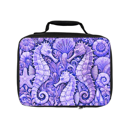 Seahorse Trio/Amethyst Lunch Bag - Eco-Friendly Insulated Tote, Adult and Child Lunchbox / Perfect for Picnics, Beach Outings
