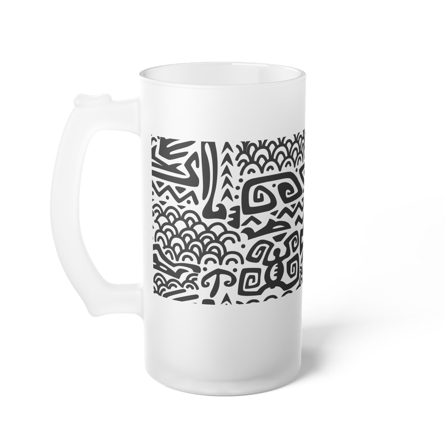 Frosted Glass Beer Mug, Tiki Aztec Black