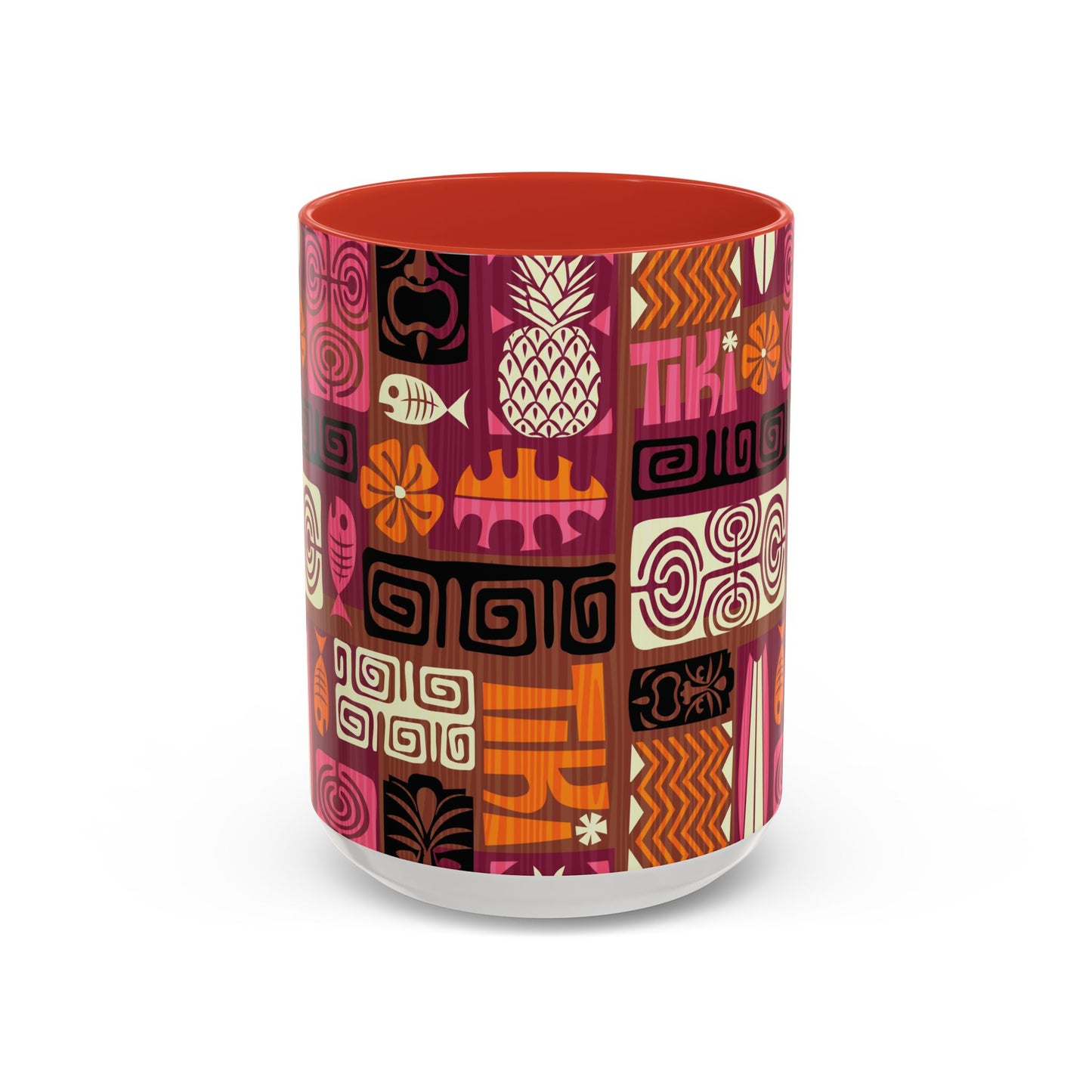 Accent Coffee Mug (11, 15oz), 8 Colors - Tiki Poster Pink/Orange