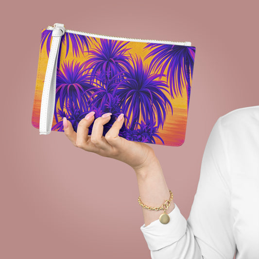 Tropical Faux Leather Clutch Bag - Perfect for Beach Adventures & Summer Vacations / Tiny Palm Island, Pop