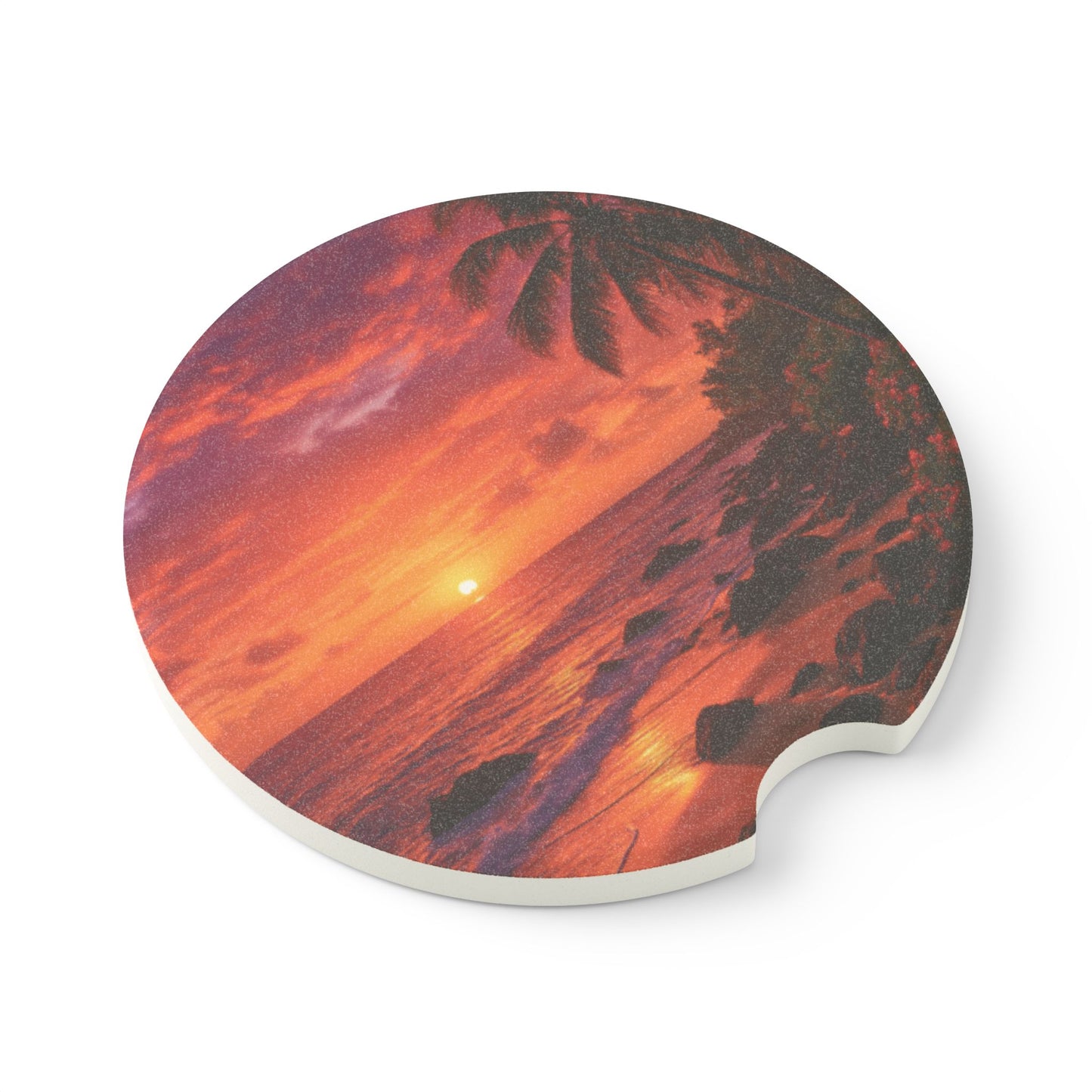 Soapstone Car Coaster - Red Sunset Beach