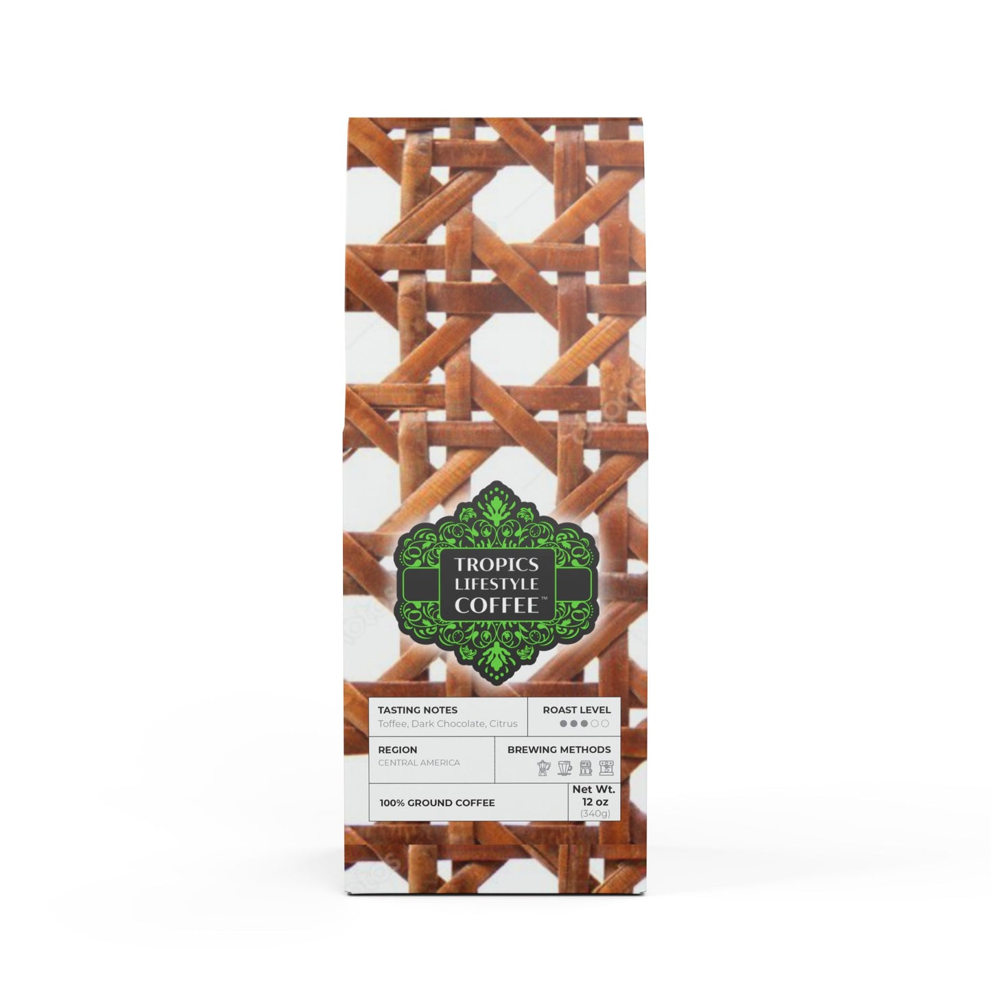 Citrus Bay Blend™ (Medium Roast) Specialty Grade Craft Coffee / Chair Wicker, Brown