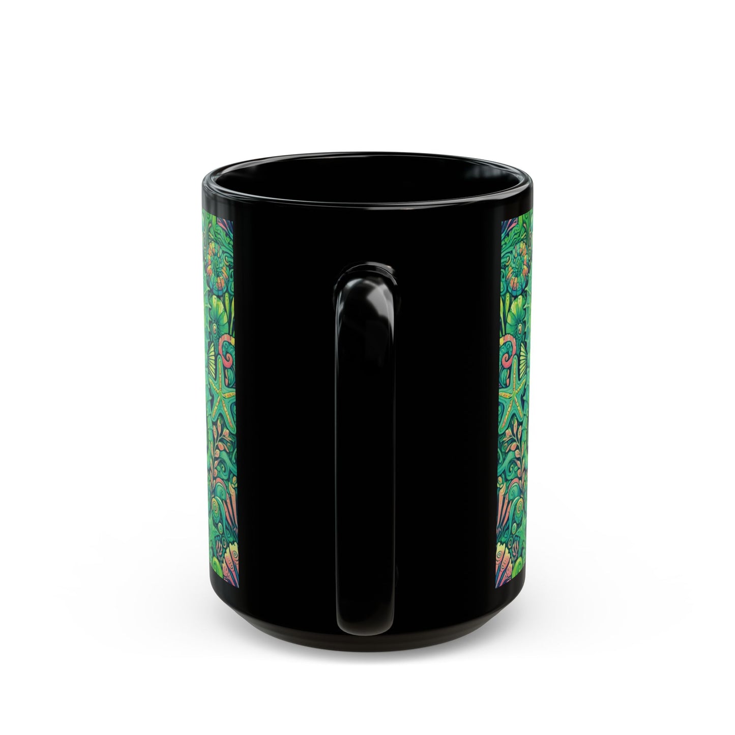 Black Coffee Mug - Seahorse Trio, Lime