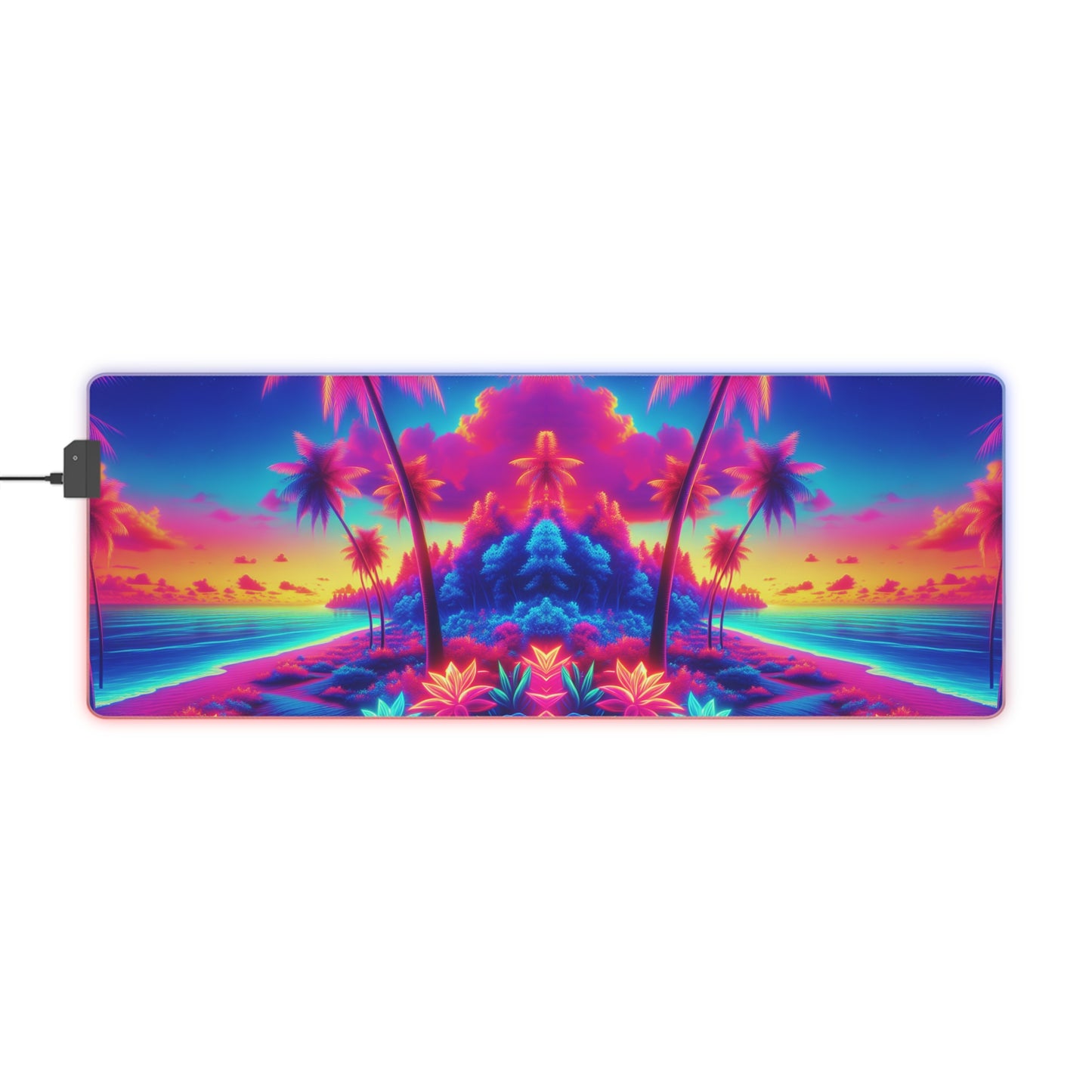 LED Gaming Mouse Pad With Vibrant RGB Lighting, 4 Sizes / Glorious Skies Neon Beach