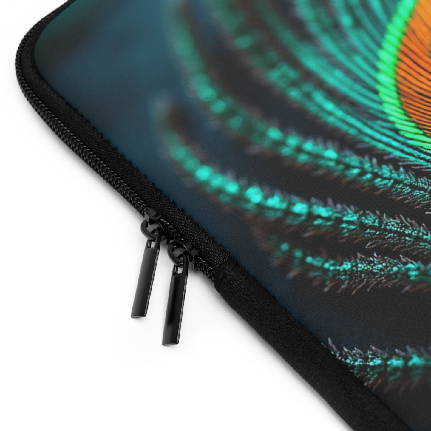 Tropical Laptop Sleeve, 5 Sizes - Perfect for Rainforest Lovers & Students / Peacock Eye Feather, Turquoise
