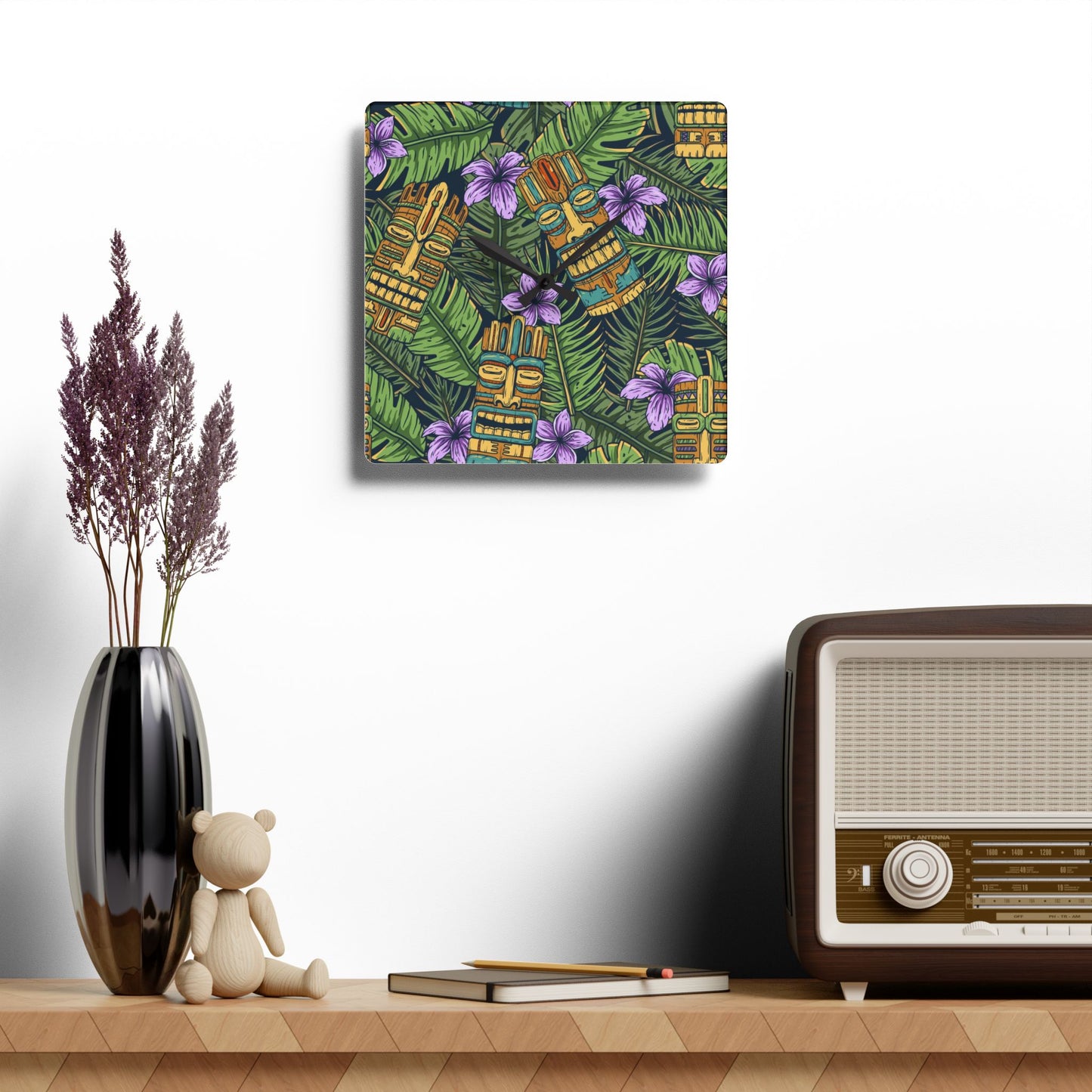 Acrylic Wall Clock, Tiki Purple Greenery