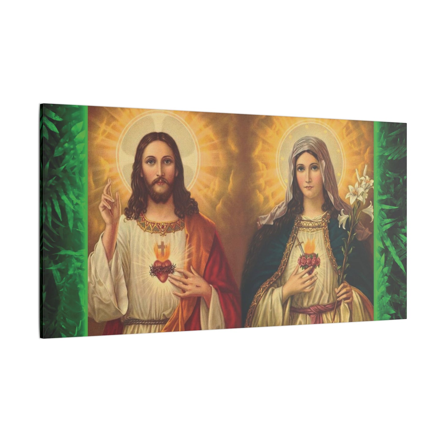 "Tropical Glow Jesus and Mary" Religious Canvas Artwork - Stretched Canvas Print / Byzantine Icons