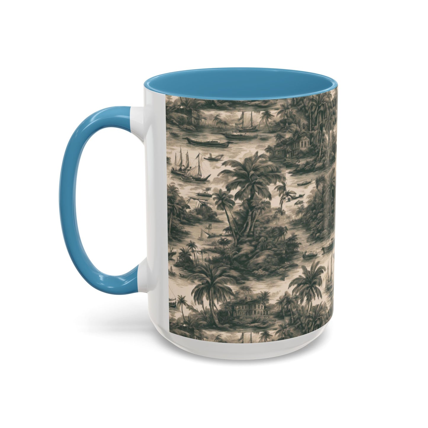 Accent Coffee Mug (11, 15oz), 8 Colors - Tropical Toile #1, black