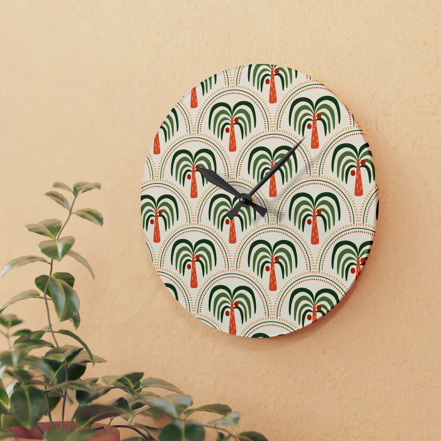 Acrylic Wall Clock, Exotic Stylized Palms