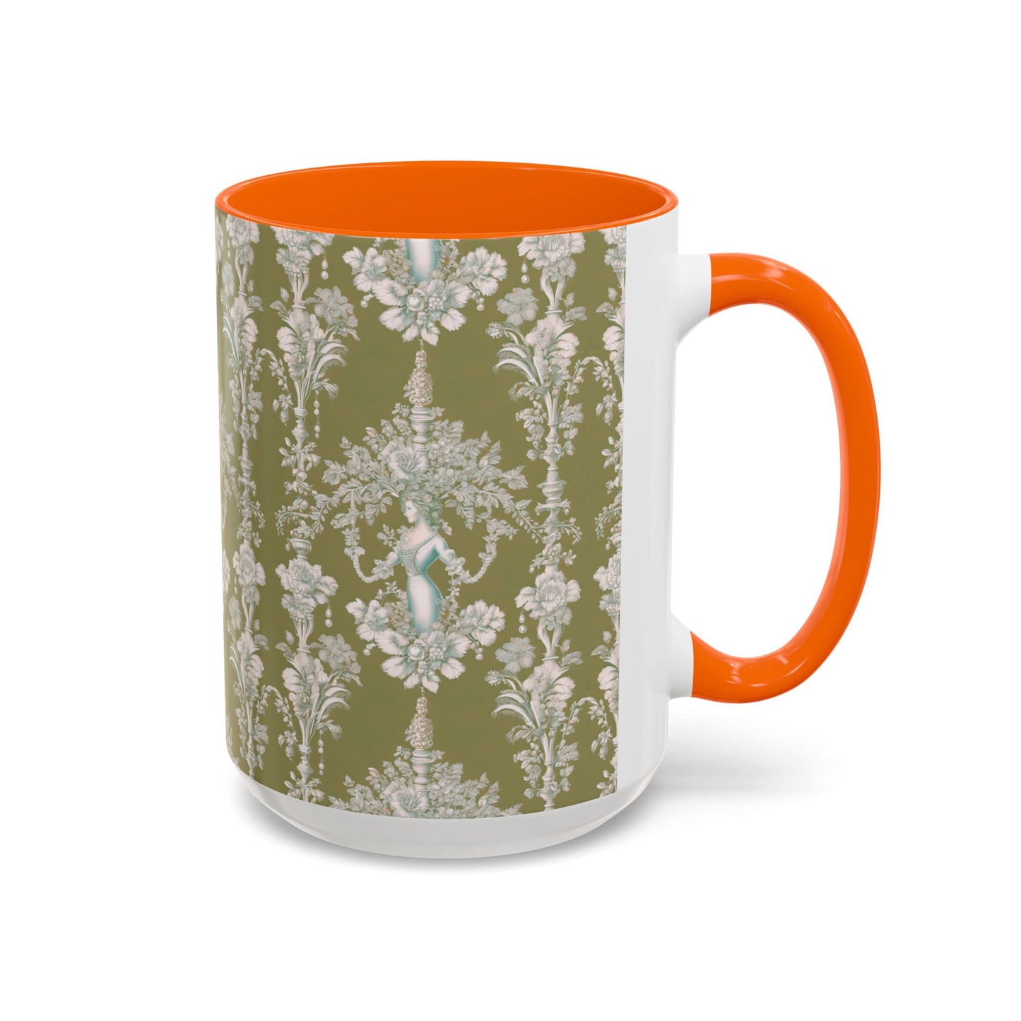 Accent Coffee Mug (11, 15oz), Pearl Lady Toile/Highborn Greren Repeat, Various Colors