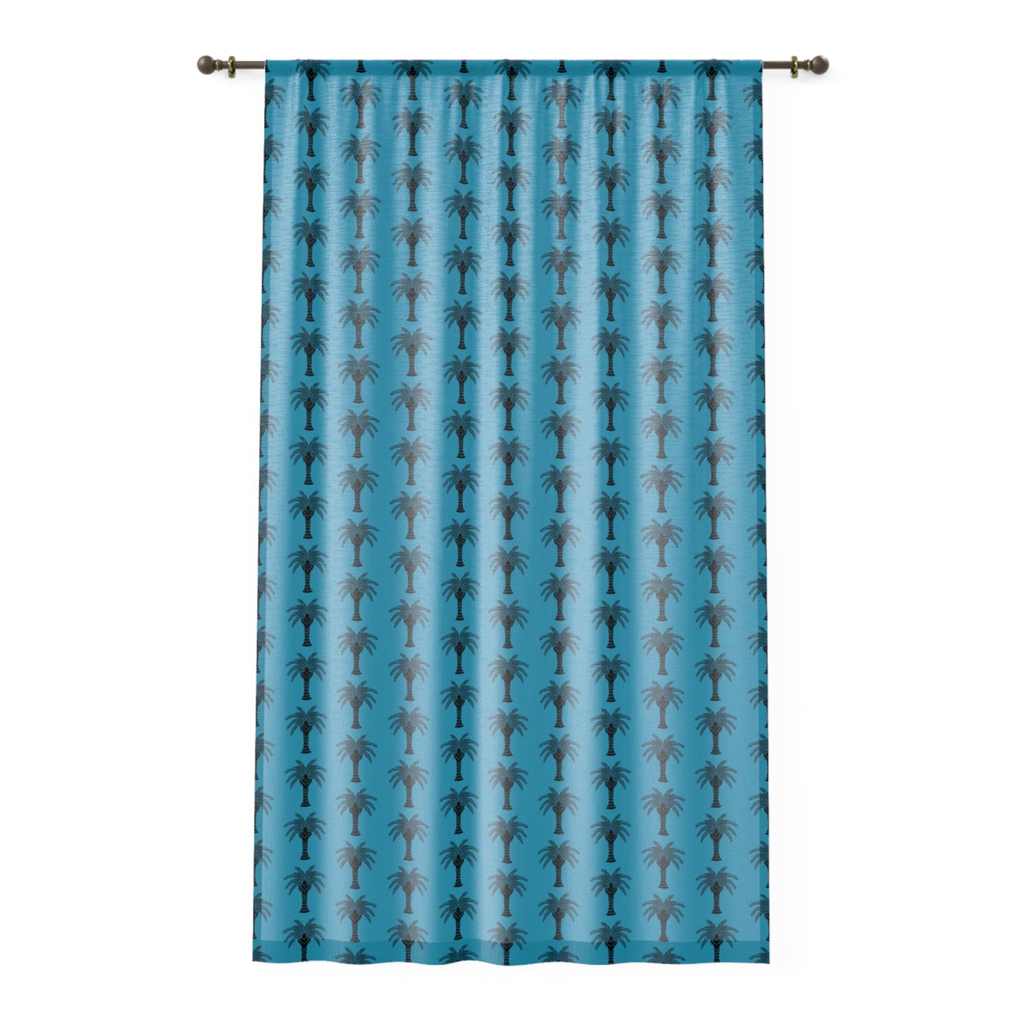 Deco Palm/Turquoise Semi-Transparent Window Curtain, 50" x 84" - Colorful Tropical Home Décor