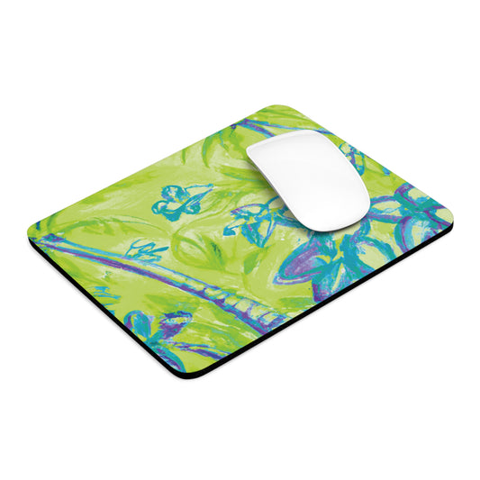 Rainforest Mouse Pad, 2 Shapes - Beach Vibes for Home Office & Gamer / Tropical Doodles, Lime