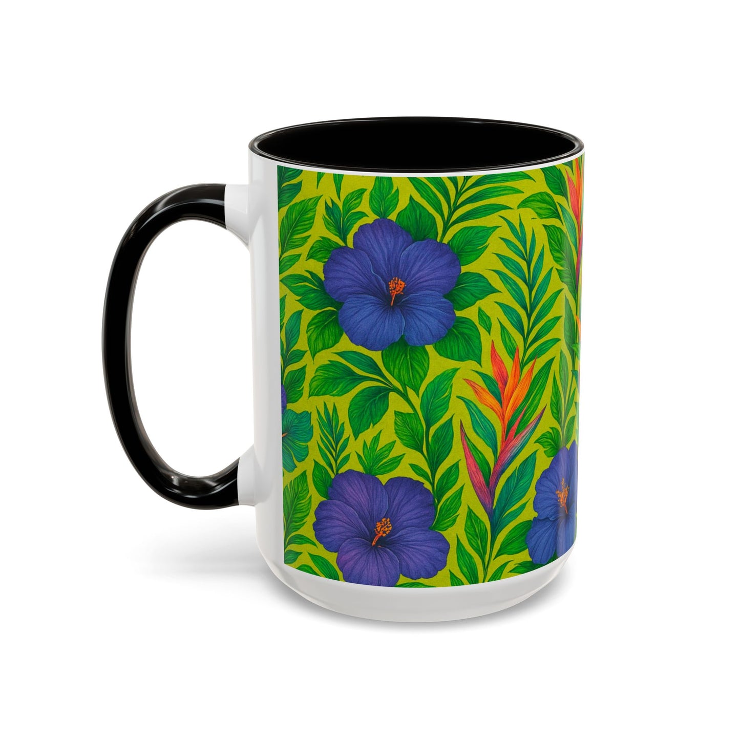 Vibrant Floral Coffee Mug - 11oz & 15oz / Midnight Flower Lime